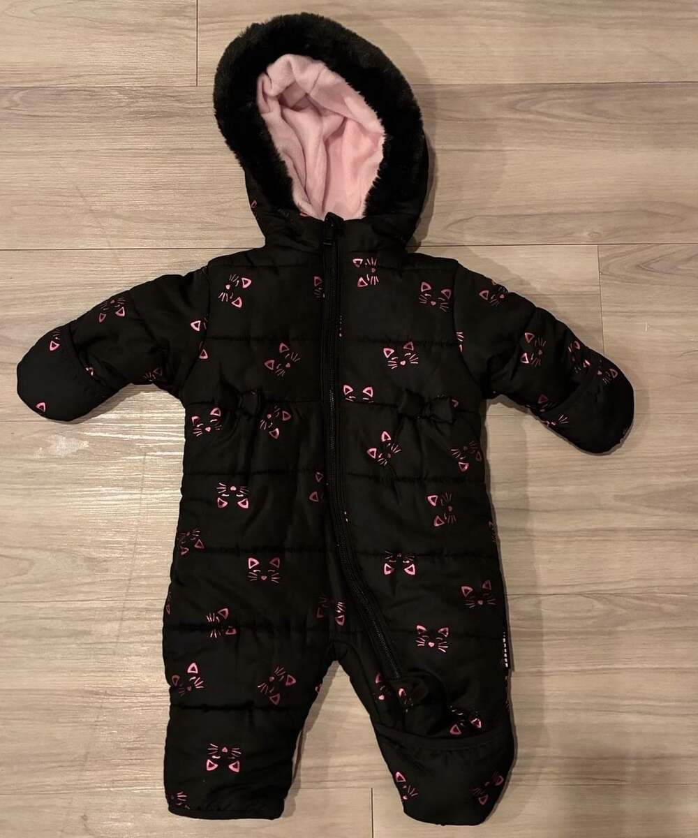 Wippette 3/6m Snowsuit Black Pink Cat Face Puffer Bunting